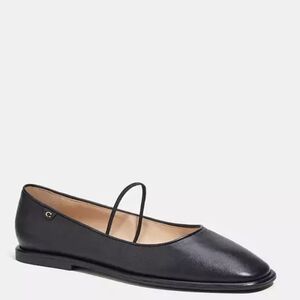 Coach Black Leather Ballet Flat with Strap
